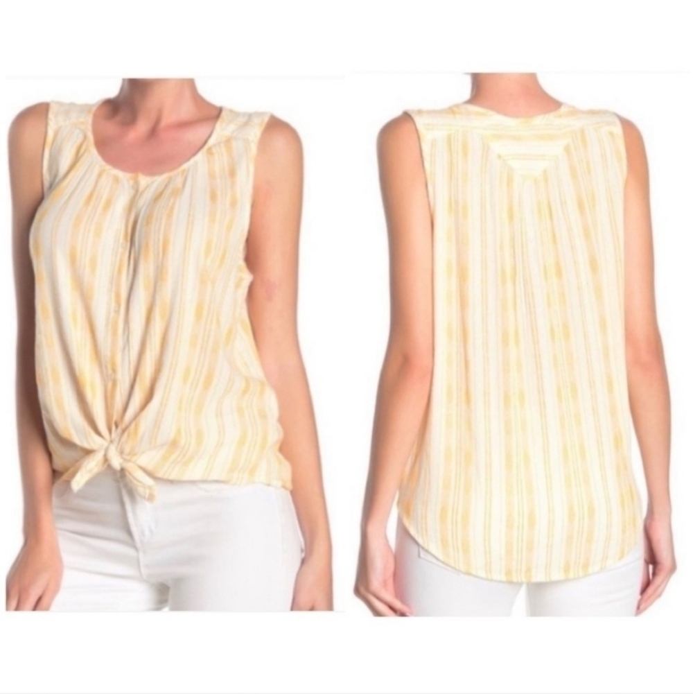 Lucky Brand Yellow & White Striped Tie Front Tank size small